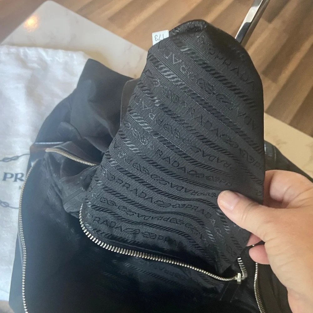 Authentic Prada nylon Laptop /tote bag with Leather Trim, Lock, Key, Prada Dusty - Picture 14 of 17